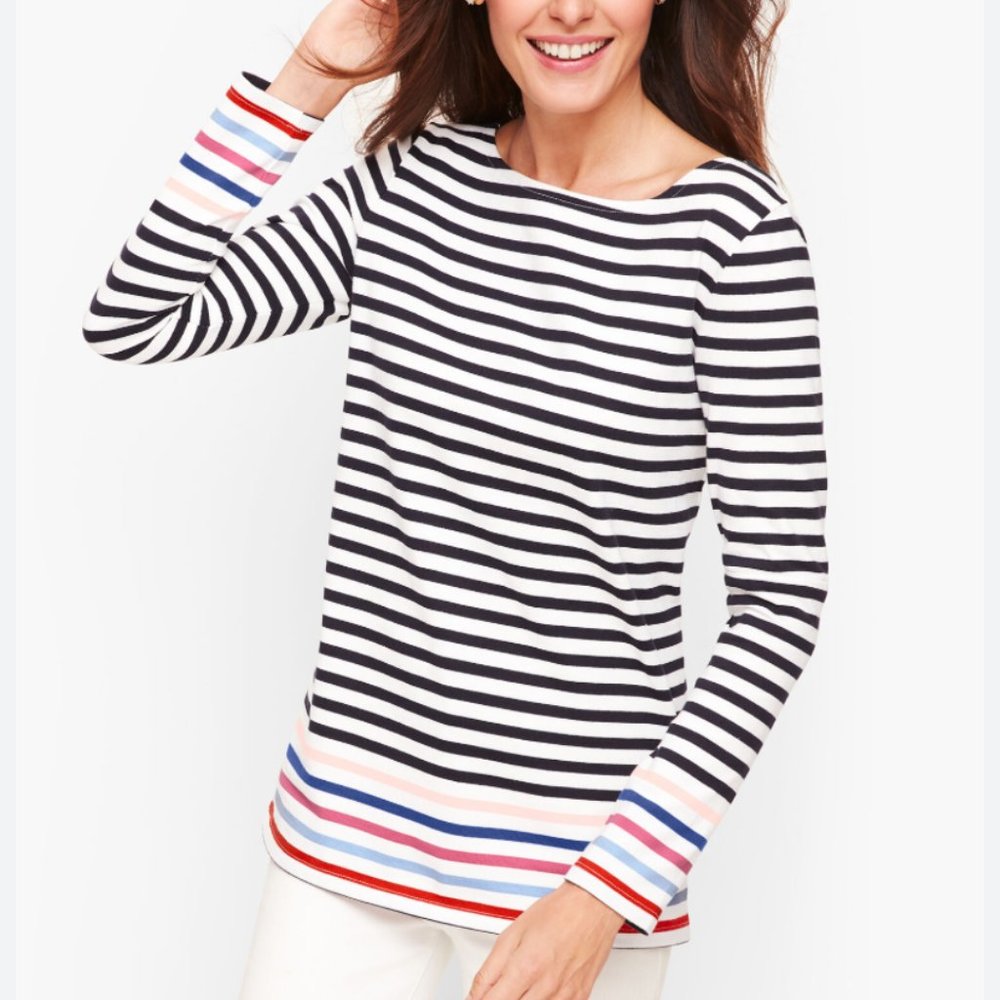 Talbots Harbor Rainbow Striped Pique Knit Tunic Coastal Grandma Nautical XLP